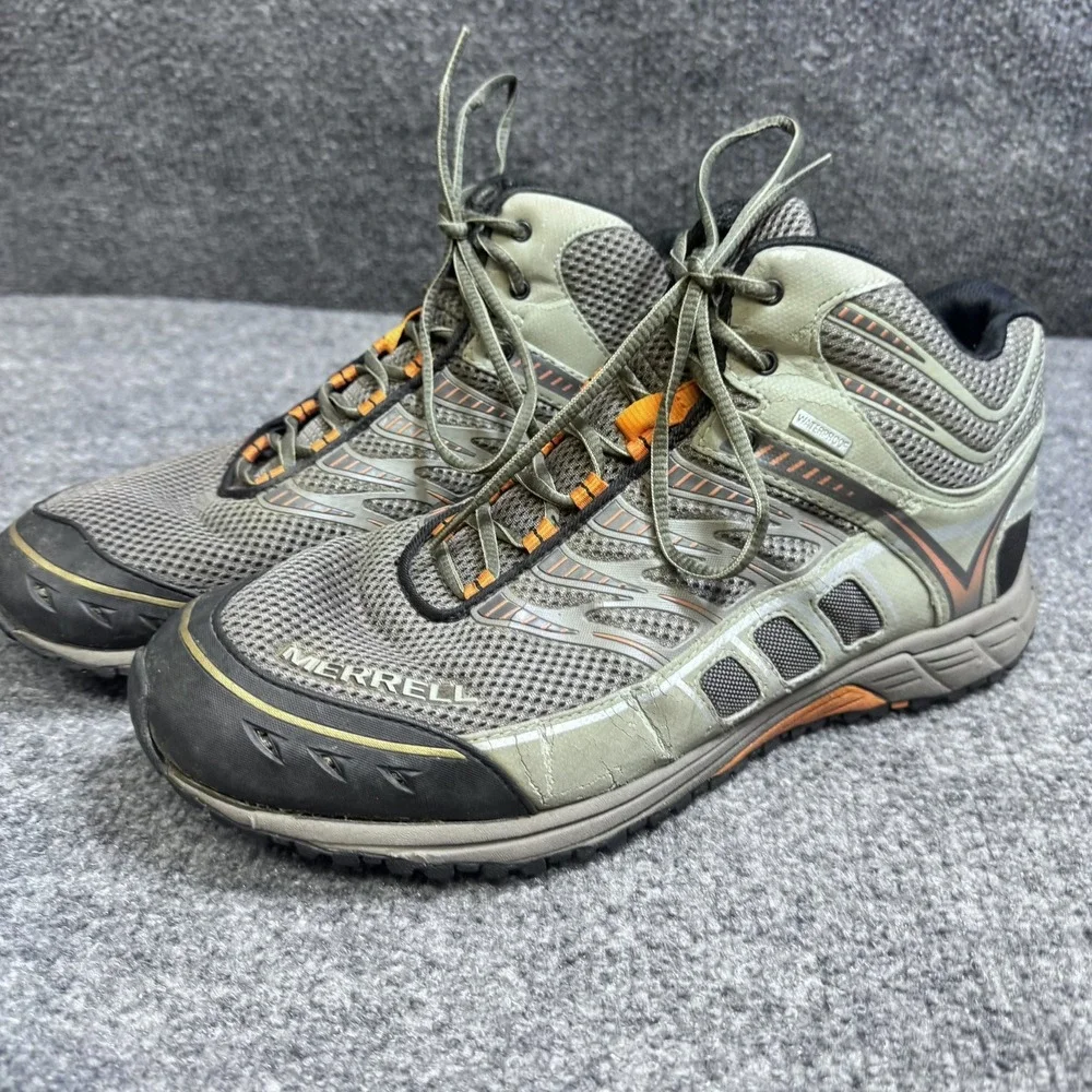 Merrell Hiking Boots Mens 10.5 Boulder Brindle Grey Waterproof EUC J39973